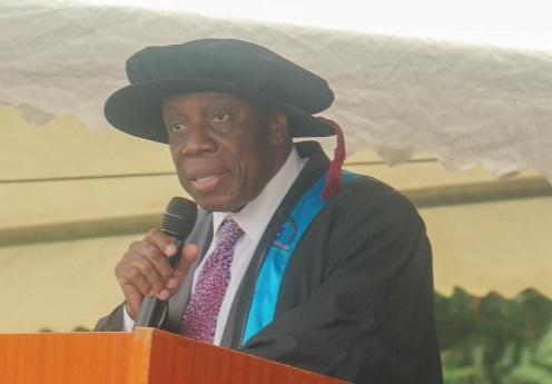 Professor John Ofosu-Anim (right), Vice-Chancellor of the Presbyterian University, Ghana, addressing the matriculation ceremony