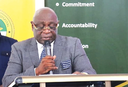 Dr John Tampuori, Chief Executive Officer, Ho Teaching Hospital, speaking at the review meeting