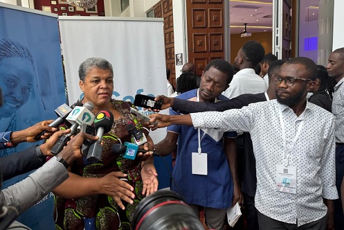 Gizella Tetteh-Agbotui, Deputy Minister of Works, Housing and Water Resources, addressing the media