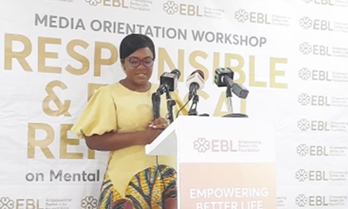 Dr Josephine Darko, Deputy Head of Communication, Mental Health Authority, speaking at the training workshop