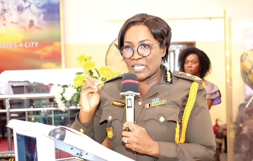 Patience Baffoe-Bonnie (inset), Director-General of the Ghana Prisons Service, addressing the officers durbar
