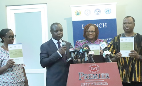 Justice Richard Frimpong (2nd from left), Justice of the Supreme Court; Dr Joseph Whittal (right), Commissioner of CHRAJ; Beauty Emefa Narteh (left), Executive Secretary of the Ghana Anti–Corruption Coalition, and Mary Awelana Addah (2nd from right), Executive Director of the Ghana Integrity Initiative, launching the Final Independent In-Depth Evaluation Report of the 2015-2024 National Anti-Corruption Action Plan. Picture: EDNA SALVO KOTEY 