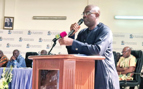 Courage Nunekpeku, Managing Director of TDC Ghana Ltd, addressing the staff during the durbar