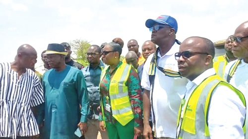 Yvonne Nana Afriyie Opare (middle), Managing Director, GACL, with Donatus Akamugri Atanga (2nd from left), Upper East Regional Minister, inspecting the site during the visit