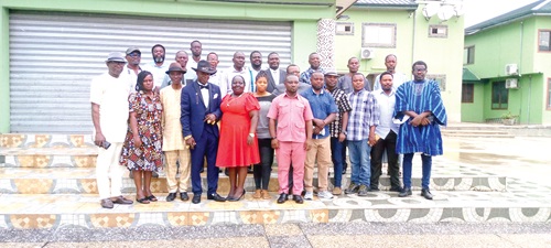 Okofour Dr Twum Barimah V (4th from left), President of GNARoM, with members of the association after the press conference