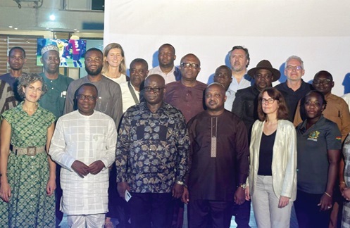 From left: Clementine Dardy, Director, AFD; Jules-Armand Aniambossou, French Ambassador to Ghana; Eric Opoku, Minister of Agriculture, and Charles Lwanga Puozuing, Upper West Regional Minister, with other partners at the meeting