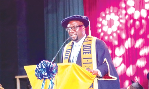  Prof. Amevi Acakpovi (inset), acting Vice-Chancellor of ATU, addresing the congregation 