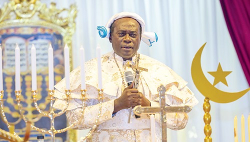 Nakoa Prophet Nazareth Ansah Jamson, Leader and Founder of the Israel King of Jews Church, speaking at the Passover celebrations