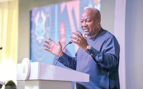 President John Dramani Mahama (inset) addressing the congregation in Accra