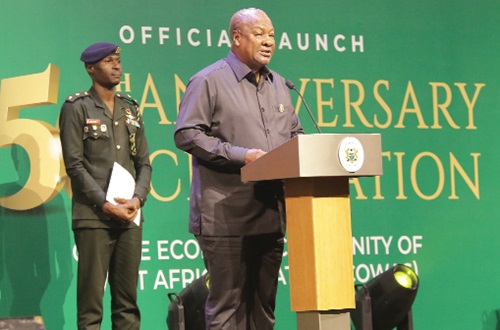 President Mahama speaking at the launch of the ECOWAS 50th Anniversary celebration