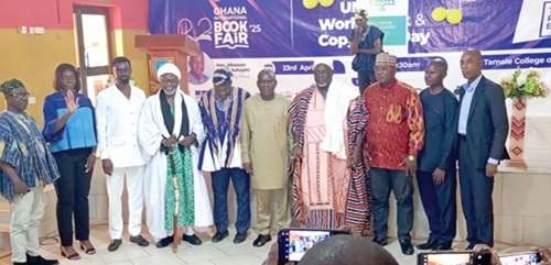 Kwabena Agyapong (3rd from left), Treasurer of GPA, Alhassan Sayibu Suhuyini (5th from left), Deputy Minister of Roads and Highways, Dr Sulemana Iddrisu (middle), Principal of Tamale College of Education, and other dignitaries during the launch