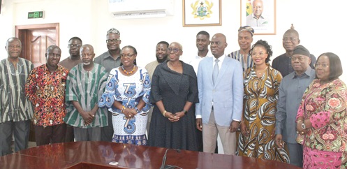 Haruna Iddrisu (4th from right), Minister of Education; Marietta Agyeiwaa Brew (middle),Chairperson of the Governing Council of UG, and Prof. Nana Aba Appiah-Amfo (4th from left), Vice-Chancellor of UG and Vice-Chairperson of Governing Council, with other members of the council