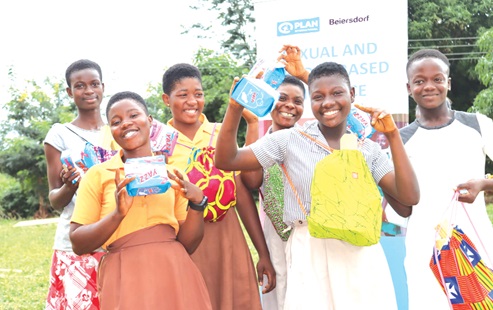 Some of the girls provided with sanitary pads by Plan International Ghana 