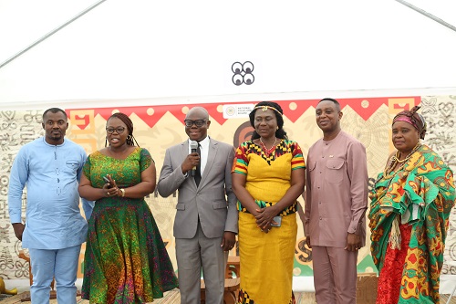 Ebenezer Ahiator,(3rd from left) Executive Director, Bureau of Ghana Languages, with Mrs Bernice Ann Deh-Kumah (3rd from), Executive Director, National Folklore board and other invited dignitaries at the launch of the story telling series; By the fire side.
