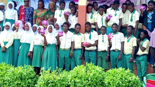 Some pupils with the dignitaries at the launch