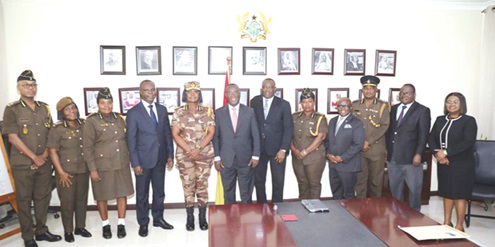 Patience Baffoe-Bonnie (4th from left), Director-General Ghana Prisons Service, and Justice Paul Baffoe-Bonnie (7th from right), acting Chief Justice, with some members of the judiciary and Prisons Directorate after their meeting