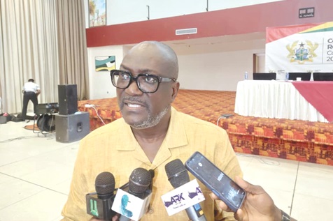 Professor H. Kwasi Prempeh, Chairman of the Committee, speaking to journalists after the engagement