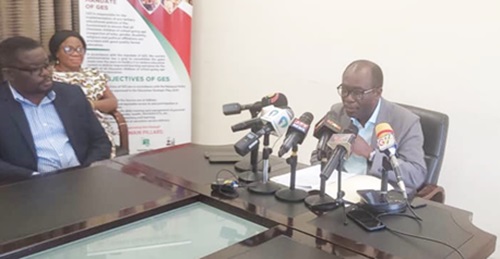 Prof. Ernest Kofi Davis, acting Director General of the GES, addressing the press