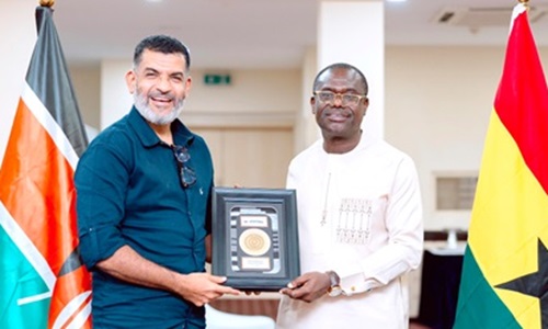 Joseph Siaw Agyepong (right), Executive Chairman of Jospong Group of Companies, presenting a gift to Abdullswamad Sherrif Nassir, the Governor of Mombasa County, after leading the working visit to Ghana