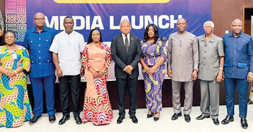 Samuel Okudzeto Ablakwa (middle), Minister of Foreign Affairs,  with senior staff of the ministry during the launch of the 4th Made-in-Ghana Bazaar
