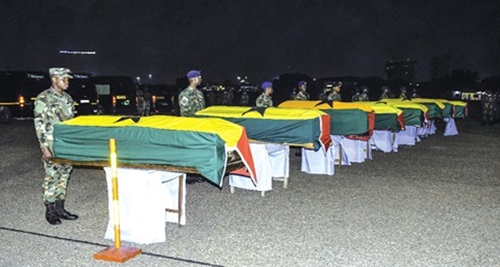 The remains of the victims at the Air Force Base in Accra