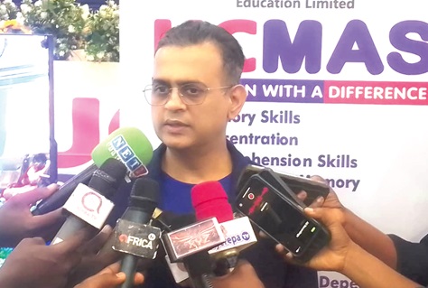Girish Gurbani, Managing Director of the Universal Concept of Mental Arithmetic System, addressing journalists after the competition.