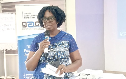 Beauty Emefa Narteh (inset), Executive Secretary of GACC, addressing the journalists in Tamale