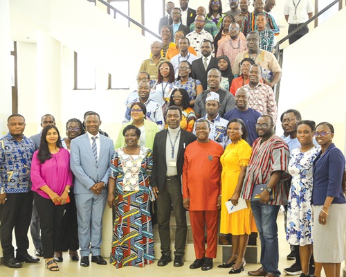 Prof. Yaw Oheneba-Sakyi (5th from right), Chairman of the Planning Committee, with Joseph Oduro Nkansah (5th from left), Registrar for College of Education, and other officials after the event. Picture: CALEB VANDERPUYE