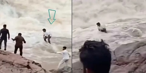 (VIDEO) Indian YouTuber swept away at a Waterfall while filming