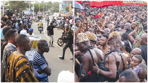 Crowds around the EOCO office where Shatta Wale was detained, Crowds at the week's rites of the late Asantehemaa Nana Konadu Yiadom III