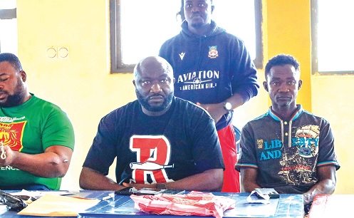 ASP Alhaji Bawa Jalil (left) leading the Anti-Galamsey Taskforce public engagement in the Ashanti Region