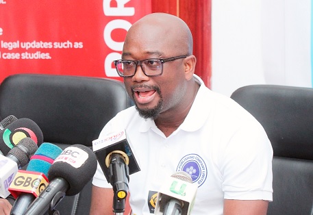 Nana Kwasi Boatey, MD, Ghana Publishing Company Limited, addressing journalists in Accra. Picture: ERNEST KODZI 