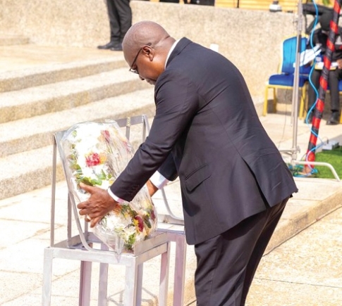 President John Dramani Mahama laying a wreath in tribute to the fallen officers President John Dramani Mahama laying a wreath in tribute to the fallen officers