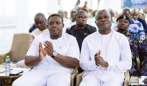 Ibrahim Ahmed (right), Minister of Local Government, Chieftaincy and Religious Affairs, and Sam George (left), Minister of Communication, at the thanksgiving service Ibrahim Ahmed (right), Minister of Local Government, Chieftaincy and Religious Affairs, and Sam George (left), Minister of Communication, at the thanksgiving service