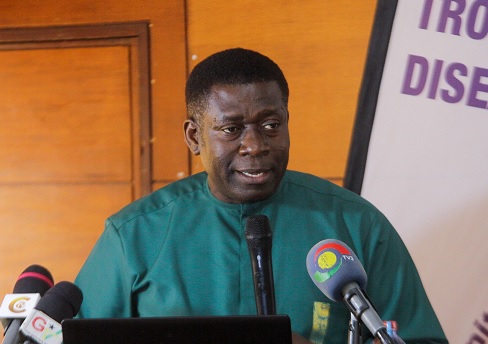Dr Joseph Larbi Opare (inset), Programmes Manager in charge of Neglected Tropical Diseases, addressing the audience at the event. Picture: CALEB VANDERPUYE 