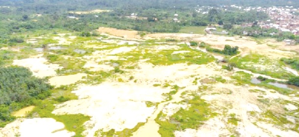 An aerial shot of tracts of degraded lands yet to be reclaimed at Antobia in the Western North Region