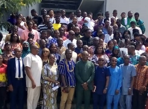 Dignitaries and students after the lecture    