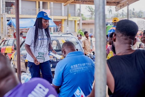  Eunice Budu Nyarko (left), Head of Consumer Services at the National Petroleum Authority, educating some members of the public