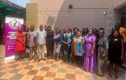  Rachel Gyabaah (4th from left), Development Practitioner and Consultant; Raymond Danso (3rd from left), Portfolio Manager, Rights to Services, Star Ghana Foundation, and Patricia Blankson Akakpo (5th from left), Head of Secretariat, NETRIGHT, with other participants in the forum