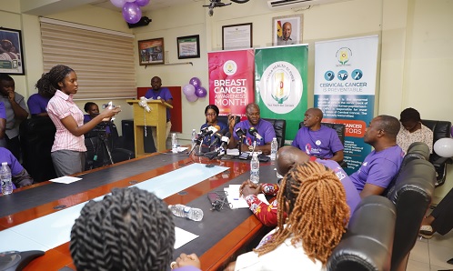 Prof. Samuel Kaba Akoriyea (arrowed), acting Director-General, Ghana Health Service, addressing the media.  Picture: EDNA SALVO KOTEY 