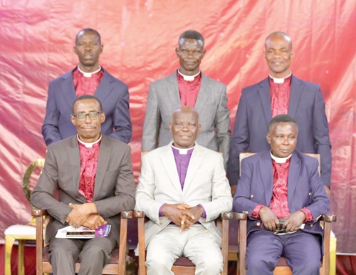 Apostle Edward Frempong (middle seated), Founding National President of DGM,  with the five newly commissioned apostles