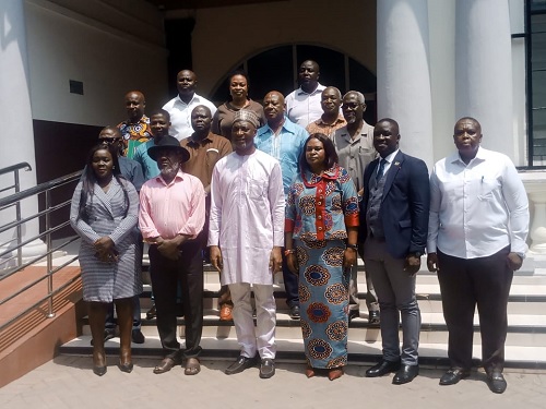Alhaji Muntaka Mohammed Mubarak (3rd from left), Minister for the Interior, with members of the committee and officials of the ministry