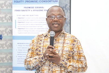  Kweku Quansah, Head of Environmental Health and Management Unit at the Ministry of Local Government, Chieftaincy, and Religious Affairs, speaking at the event. 