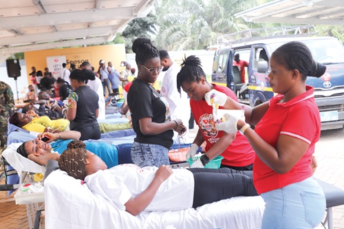 Some participants going through the blood donation exercise. Picture: EDNA SALVO KOTEY