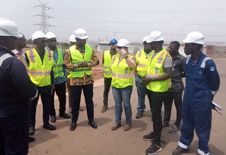  Michelle Burkett, Managing Director, WAPCo, briefing John A. Jinapor (4th from left) during the tour of the Tema Regulating and Metering Station of the company