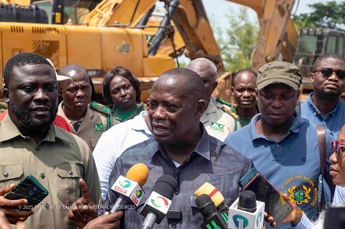 Emmanuel Armah-Kofi Buah, Minister of Lands and Natural Resources, briefing the press