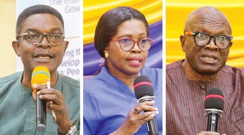 Dr Emmanuel Akwetey — Executive Director of the Institute for Democratic Governance, Dr Maame Adwoa Gyekye-Jandoh — A Senior Lecturer and former Head of the Department of Political Science, UG,  Professor Joseph Atsu Ayee — An independent scholar and political scientist