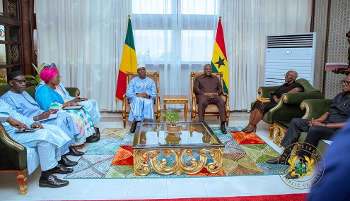 President John Mahama (3rd from right) and Abdoulaye Maiga, Malian Prime Minister, and their teams during the meeting 