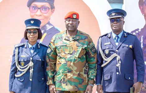 Brigadier General Zibrim Ayorrogo (middle), Commissioner of the GRA Customs Division, with CRO Evans Agbozo (right), the new Kumasi Collection Chief Revenue Officer, and Vivian Glover, the immediate past Kumasi Collection head