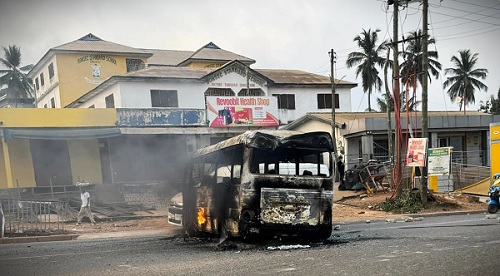 Vehicles and other properties were damaged as a result of tensions following the clash 